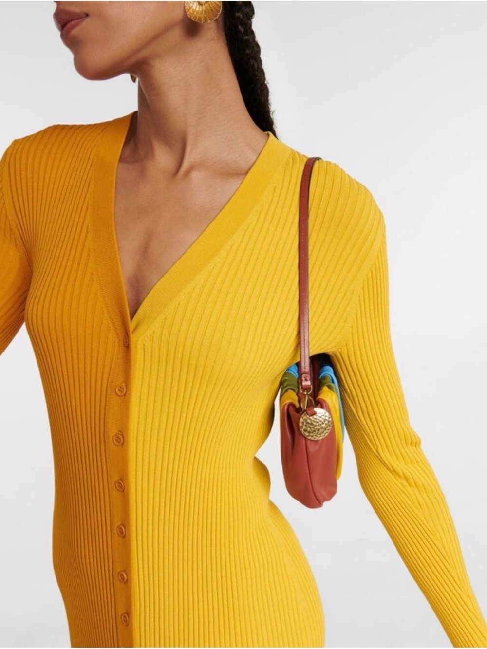 STAUD Two-Tone Ribbed Button-Front Maxi Dress or Cardigan in Honey Goldie M - Picture 5 of 10